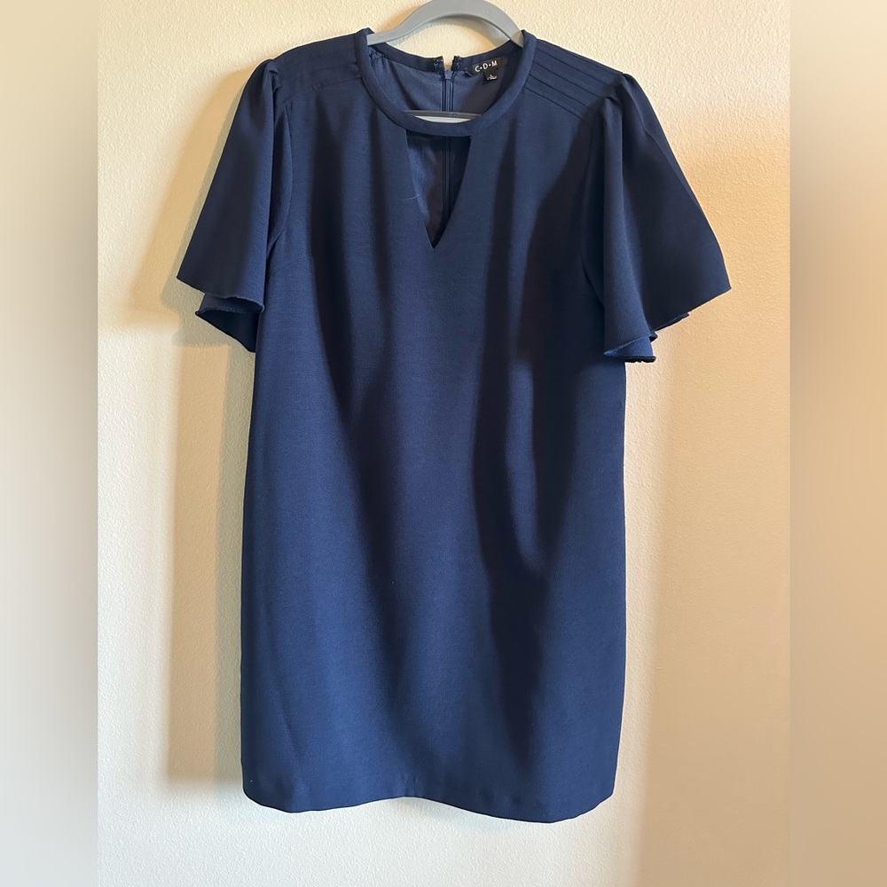 Navy Keyhole Flutter Sleeve Dress - Size Large - Worn Once